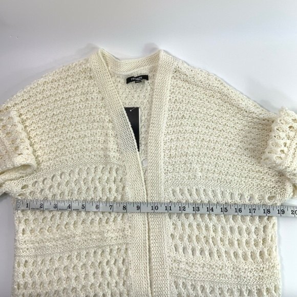 Premise Fringed Open Front Sweater Size L Ivory 3/4 Sleeve - Picture 5 of 10